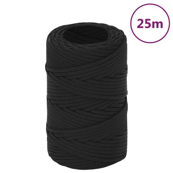 vidaXL Cuerda de barco polipropileno negro intenso 2 mm 25 m