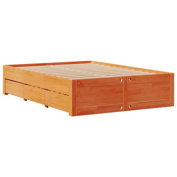 vidaXL Cama con cajones sin colch&oacute;n madera maciza marr&oacute;n 140x200 cm