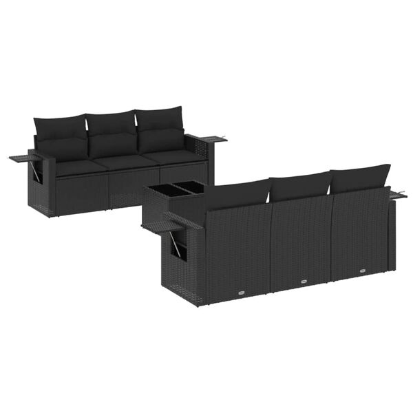 vidaXL Set de comedor de jard&iacute;n 7 pzas y cojines rat&aacute;n sint&eacute;tico negro