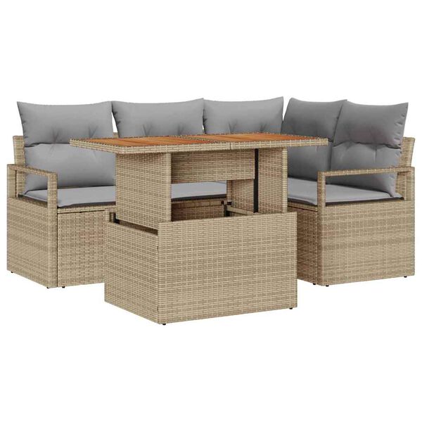 vidaXL Conjunto de Comedor de Jard&iacute;n con coj&iacute;n 5 pcs Beige y gris
