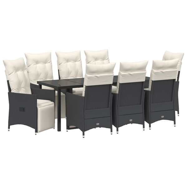 vidaXL Conjunto de Comedor de Jard&iacute;n con coj&iacute;n 9 pcs Negro Polirat&aacute;n