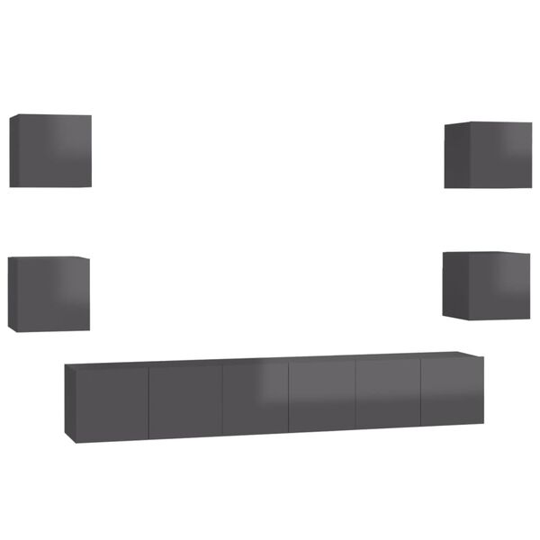 vidaXL Muebles de sal&oacute;n 7 piezas madera de ingenier&iacute;a gris con brillo