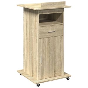 vidaXL Atril con ruedas y caj&oacute;n madera roble Sonoma 55x55x107 cm