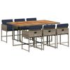 vidaXL Set comedor jard&iacute;n 7 pzas y cojines rat&aacute;n sint&eacute;tico gris