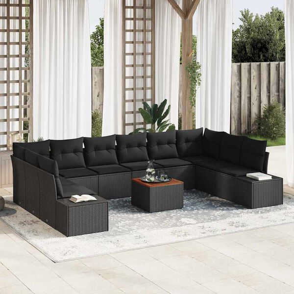 vidaXL Conjunto de sofá de jardín 11 pcs Negro