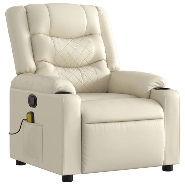 vidaXL Sillón reclinable de masaje cuero sintético crema