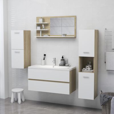 vidaXL Espejo de baño aglomerado blanco y roble Sonoma 90x10,5x45 cm