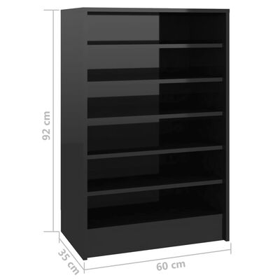 vidaXL Mueble zapatero de aglomerado negro brillante 60x35x92 cm