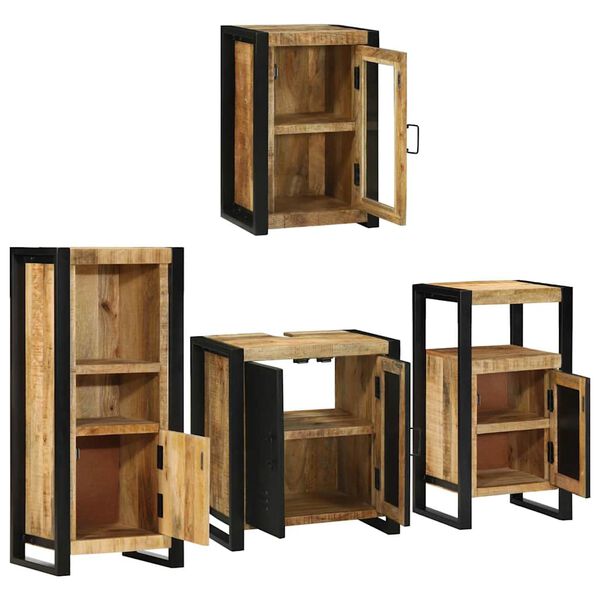 vidaXL Juego de muebles de ba&ntilde;o 4 pcs Marr&oacute;n Madera de mango s&oacute;lido