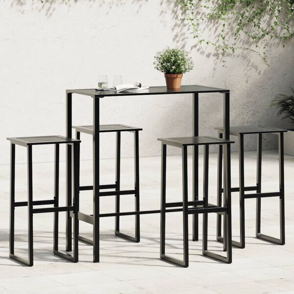 vidaXL Juego de mesa alta y taburetes de jard&iacute;n 5 piezas acero negro