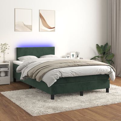 vidaXL Cama box spring colchón y LED terciopelo verde oscuro 120x200cm
