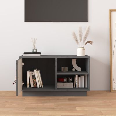 vidaXL Mueble de TV de madera maciza de pino gris 70x34x40 cm