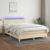 vidaXL Cama box spring colch&oacute;n y luces LED tela crema 140x190 cm