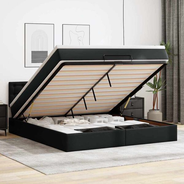vidaXL Estructura cama otomana colchón cuero sintético negro 180x200cm