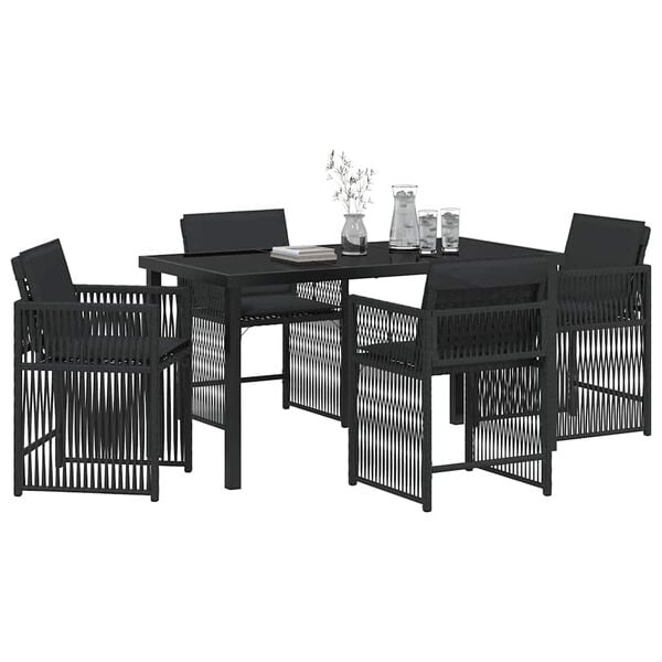 vidaXL Conjunto de Comedor de Jard&iacute;n 5 pcs Negro rat&aacute;n sint&eacute;tico