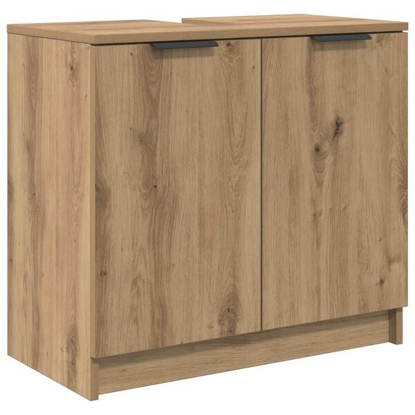 vidaXL Gabinete de Ba&ntilde;o con puerta Roble artesanal 64,5 x 33,5 x 59 cm