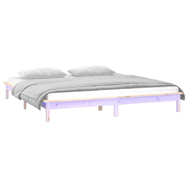 vidaXL Estructura de cama LED sin colch&oacute;n madera maciza 200x200 cm