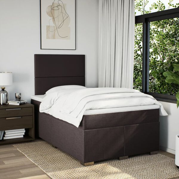 vidaXL Cama box spring con colch&oacute;n tela marr&oacute;n oscuro 120x200 cm