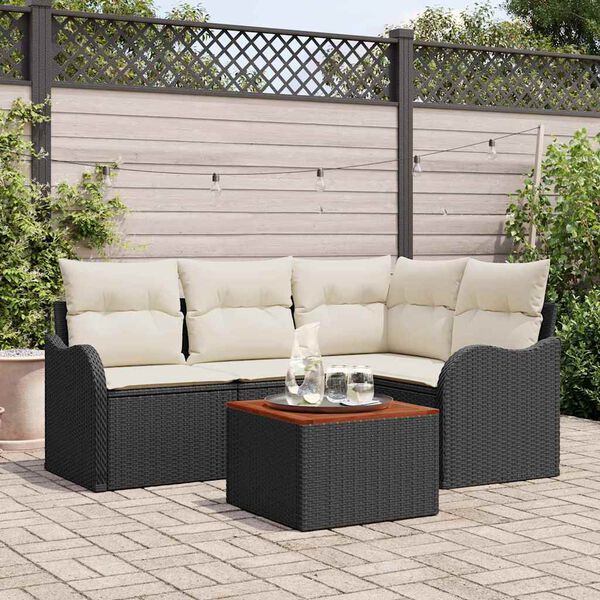 vidaXL Conjunto de sof&aacute;s de jard&iacute;n 5 pcs Negro y crema rat&aacute;n sint&eacute;tico