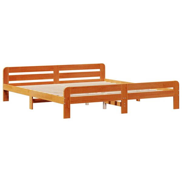 vidaXL Cama sin colch&oacute;n madera maciza de pino marr&oacute;n cera 200x200 cm