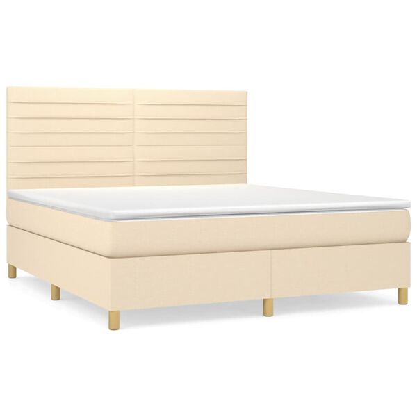 vidaXL Cama box spring con colch&oacute;n tela color crema 180x200 cm