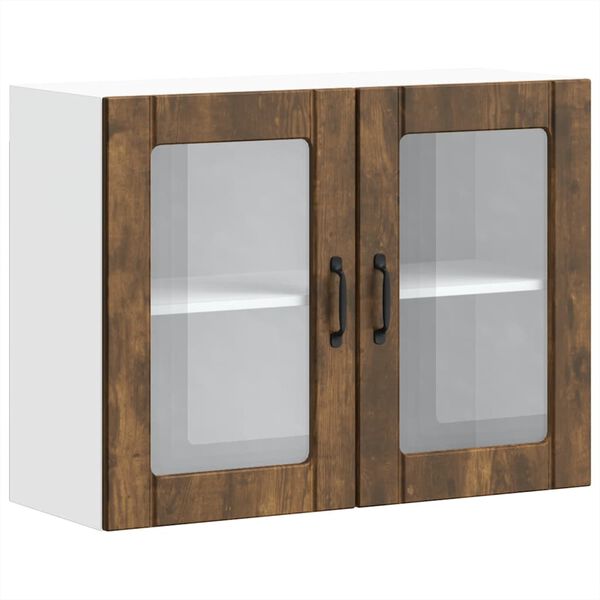 vidaXL Armario de cocina de pared con puerta de cristal "Lucca" de, madera de ingenier&iacute;a de roble ahumado