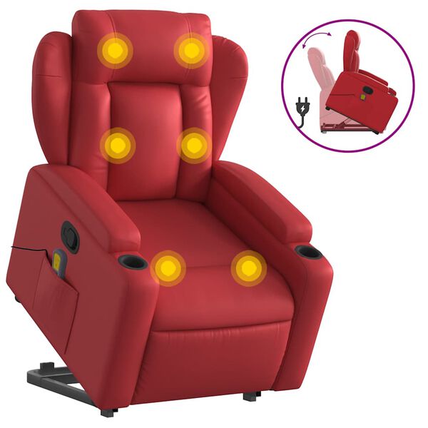 vidaXL Sill&oacute;n reclinable de masaje de pie cuero artificial rojo