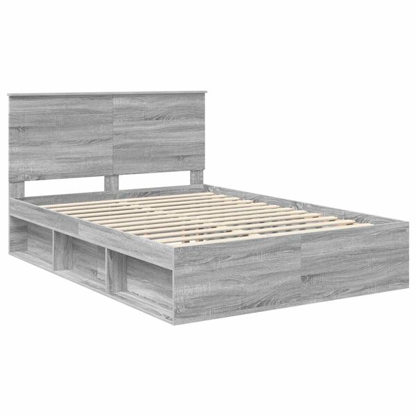 vidaXL Estructura de cama con cabecera Gris Sonoma 140 x 190 cm