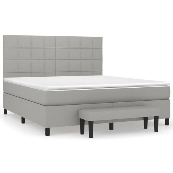 vidaXL Cama box spring con colch&oacute;n tela gris claro 180x200 cm