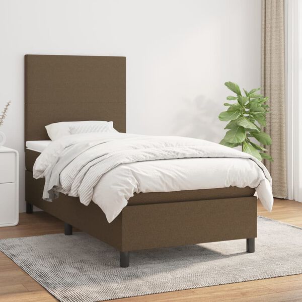 vidaXL Cama box spring con colch&oacute;n tela marr&oacute;n oscuro 100x200 cm