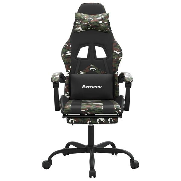 vidaXL Silla gaming con reposapi&eacute;s cuero sint&eacute;tico negro camuflaje