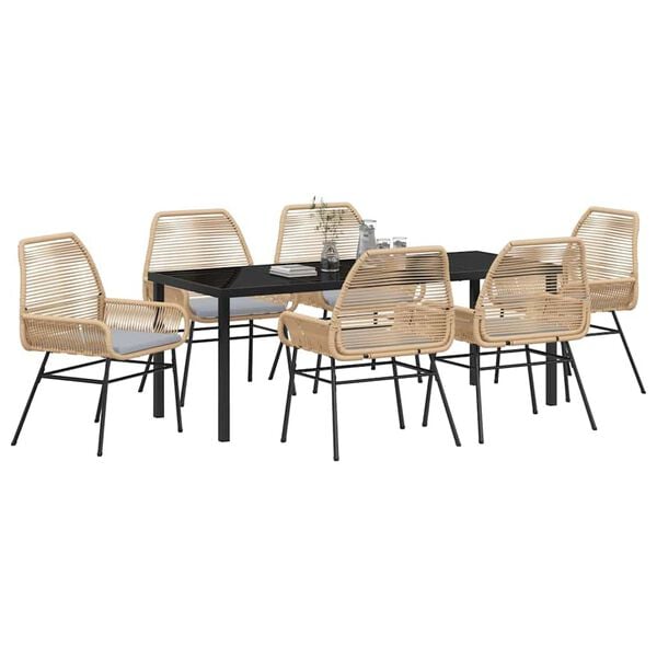 vidaXL Conjunto de Comedor de Jard&iacute;n 7 pcs Marr&oacute;n rat&aacute;n sint&eacute;tico
