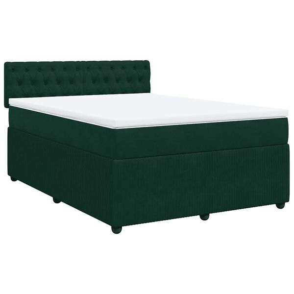 vidaXL Cama box spring con colch&oacute;n terciopelo verde oscuro 140x190 cm