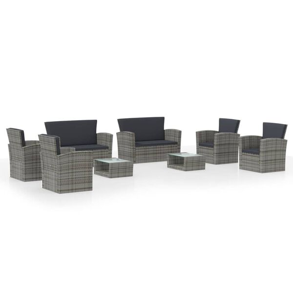 vidaXL Set de muebles de jardín 8 pzas y cojines ratán sintético gris
