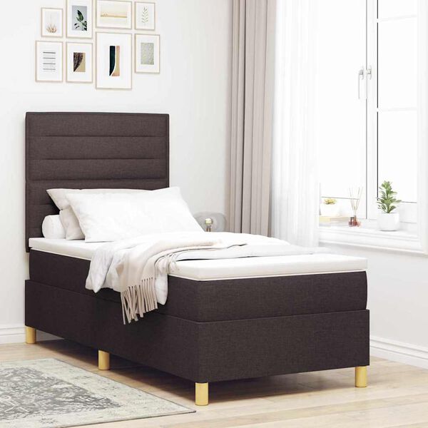 vidaXL Cama Box Spring LED con colch&oacute;n Marr&oacute;n Oscuro 100 x 200 cm tela