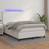 vidaXL Cama box spring colch&oacute;n y LED cuero sint&eacute;tico blanco 140x190 cm