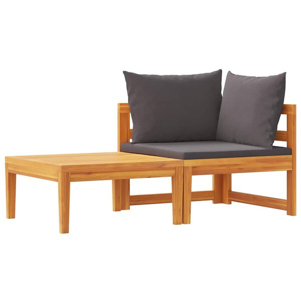 vidaXL Set muebles de jardín 2 pzas cojines gris oscuro madera acacia