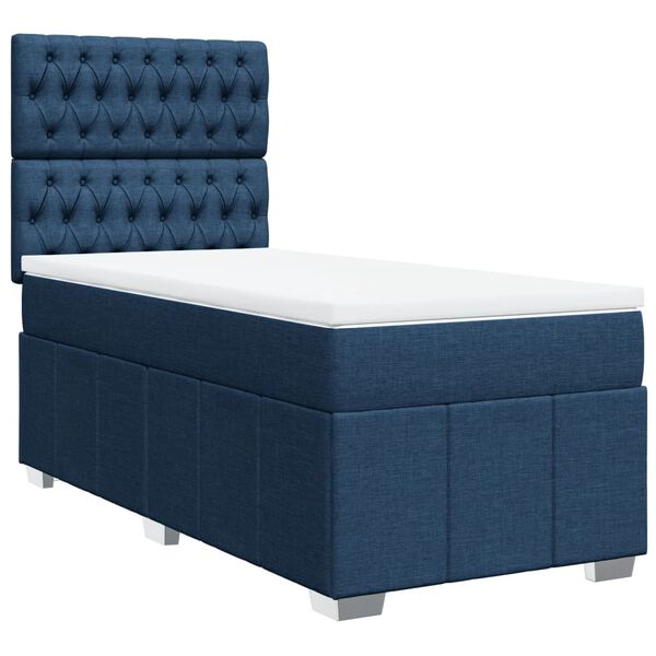 vidaXL Cama box spring con colch&oacute;n tela azul 90x200 cm