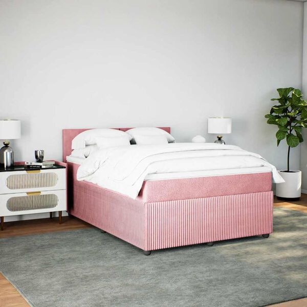 vidaXL Cama box spring con colch&oacute;n terciopelo rosa 140x190 cm