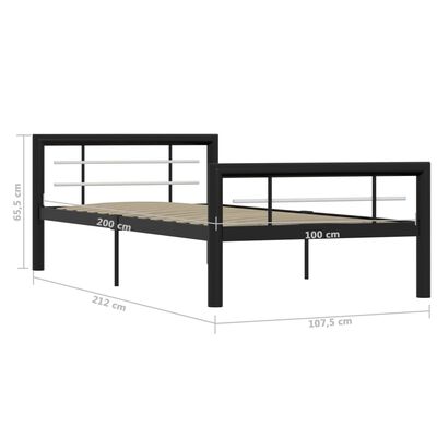 vidaXL Estructura de cama de metal negro y blanco 90x200 cm