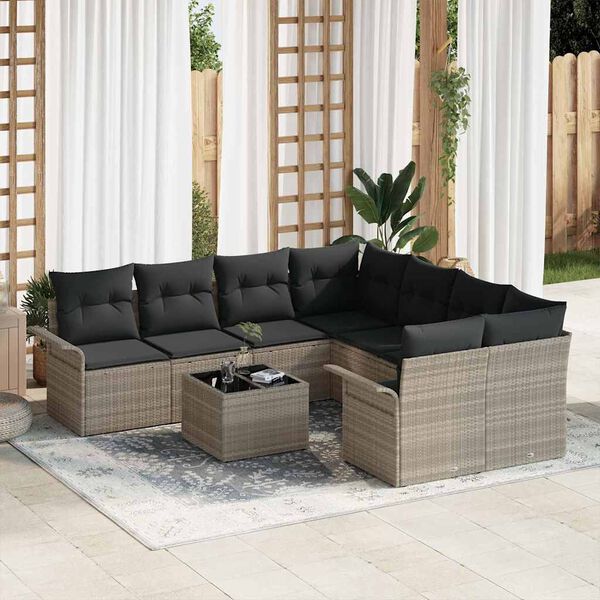 vidaXL Conjunto de sofá de jardín 9 pcs Gris Claro Poliratán