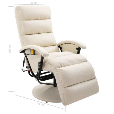 vidaXL Sillón de masaje reclinable de TV cuero sintético blanco crema