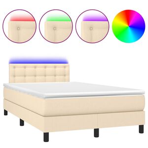 vidaXL Cama box spring con colch&oacute;n y luces LED tela crema 120x190 cm