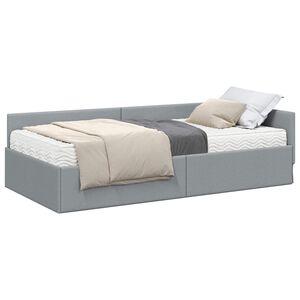 vidaXL Estructura de Cama Esquina con Colch&oacute;n 2 pcs Gris Claro tela