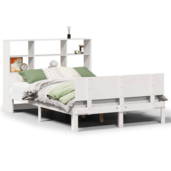 vidaXL Cama con estanter&iacute;a sin colch&oacute;n madera maciza blanca 120x200 cm