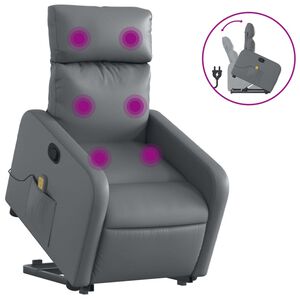 vidaXL Sill&oacute;n reclinable de masaje de pie cuero artificial gris