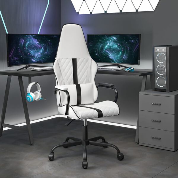 vidaXL Silla gaming cuero sint&eacute;tico blanco y negro