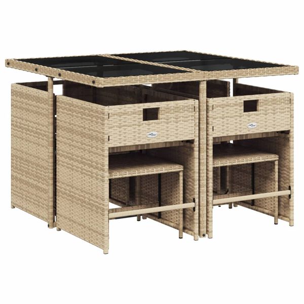 vidaXL Set comedor de jard&iacute;n 9 pzas con cojines rat&aacute;n sint&eacute;tico beige