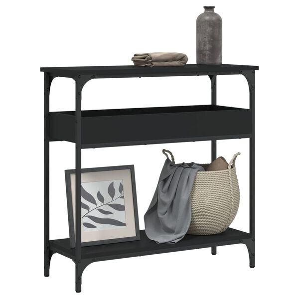 vidaXL Mesa consola con estante madera ingeniería negra 75x29x75 cm