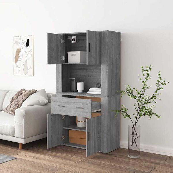 vidaXL Aparador alto de madera contrachapada gris Sonoma